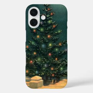 Coque Pour iPhone 16 Arbre de Noël Vintage à la nuit avec lumières