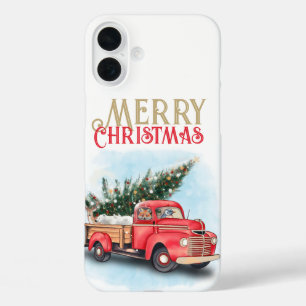 Coque Pour iPhone 16 Plus Arbre de Noël vintage Red Truck