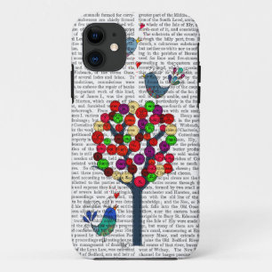 Coque Case-Mate iPhone Arbre et oiseaux de bouton bleus