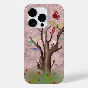 Coque Case-Mate iPhone Arbre oiseau rouge peinture art rose pâle