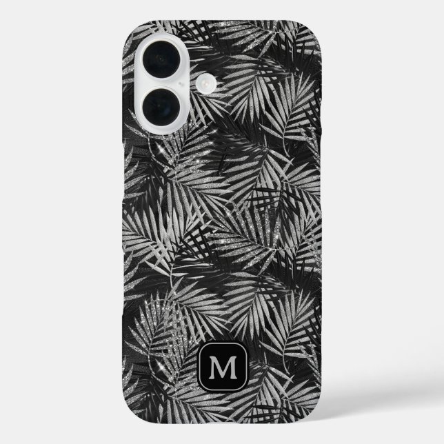 Coques Case-Mate iPhone Arbre Palmier Pailleté Argent Monogramme Moderne N (Verso)