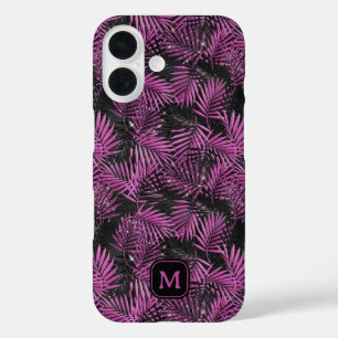 Coque Pour iPhone 16 Arbre palmier pailleté rose monogramme moderne noi