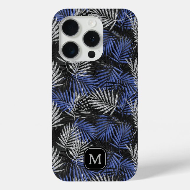 Coques Case-Mate iPhone Arbre Palmier Paillettes Argent Monogramme Moderne (Verso)