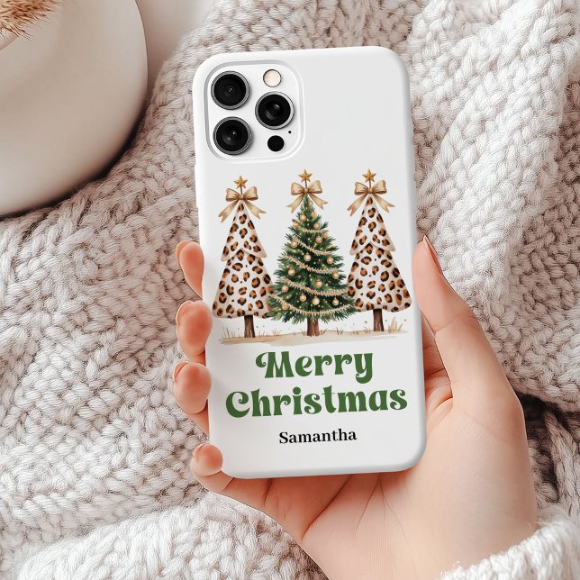 Coques Case-Mate iPhone Arbres de Noël à impression léopard élégants perso (Stylish leopard Christmas trees personalized phone case gift)
