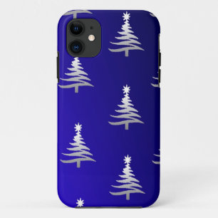 Coque Case-Mate iPhone Arbres de Noël Argent sur Bleu Cobalt