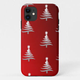 Coque Case-Mate iPhone Arbres de Noël en argent sur rouge