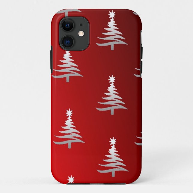 Coques Case-Mate iPhone Arbres de Noël en argent sur rouge (Dos)