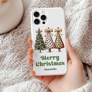 Coque Case-Mate iPhone Arbres de Noël festifs impression léopard aquarell