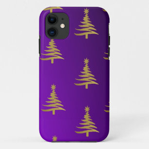 Coque Case-Mate iPhone Arbres de Noël Gold sur violet
