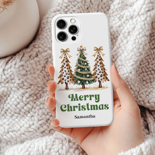 Coque Case-Mate iPhone Arbres de Noël personnalisés à motif léopard pixél