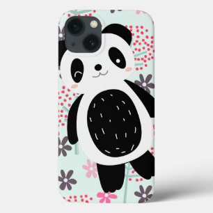 Etui iPhone 13 Arbres, fleurs et ours de panda
