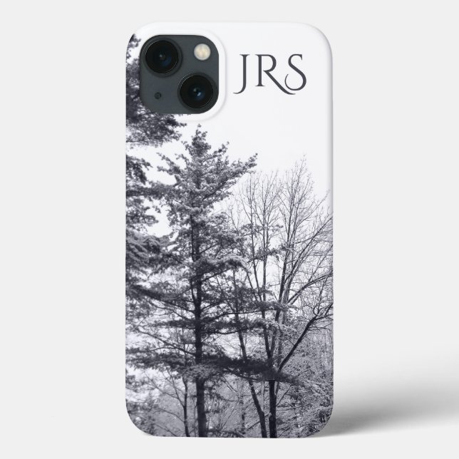 Coques Case-Mate iPhone arbres Neige-couverts avec le monogramme (Verso)