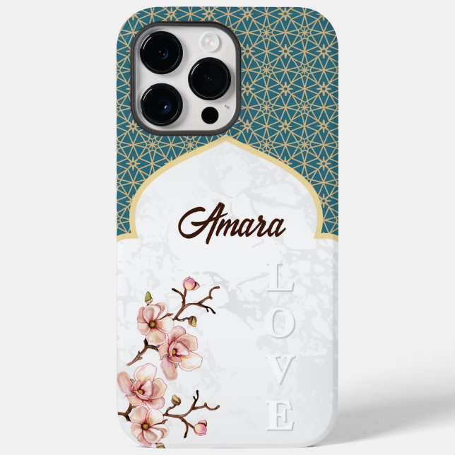 Coques Case-Mate iPhone Arc Arabesque Élégant | Sarcelle Profond et Or (Verso)
