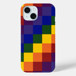 Coque Pour iPhone 15 Arc-en-ciel Checkered