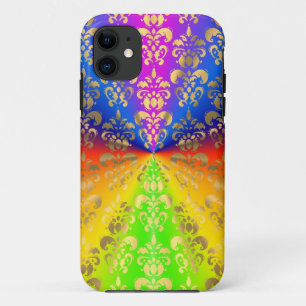 Coques Pour iPhone Arc-en-ciel doré damassé