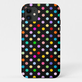 Coque iPhone 11 Arc-en-ciel et motif de point noir de polka