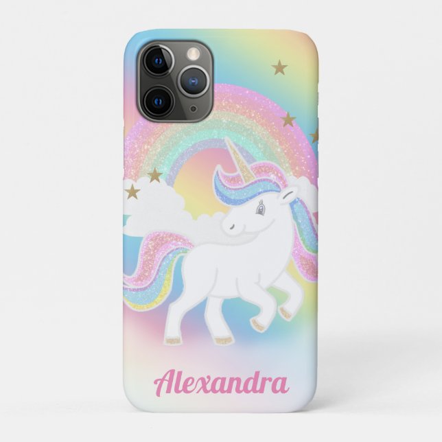 Coques Case-Mate iPhone Arc-en-ciel Pailleté Mignon et Licorne avec Nom Pe (Dos)