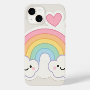 Coque Case-Mate iPhone Arc-en-ciel pastel clair avec des visages et un co