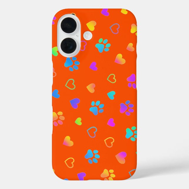 Coques Case-Mate iPhone Arc-en-ciel vibrant Patte et Cœur Orange (Verso)