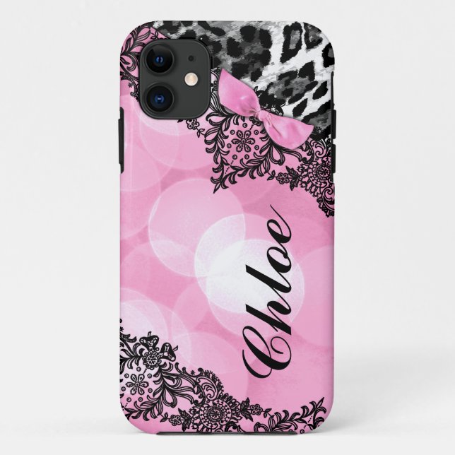 Coques Case-Mate iPhone Arc rose de faux de 311 de Bubblegum de léopard (Dos)