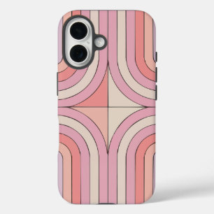 Coque Pour iPhone 16 Arc Rosé Retro Bandes Téléphone, Les années 70 min