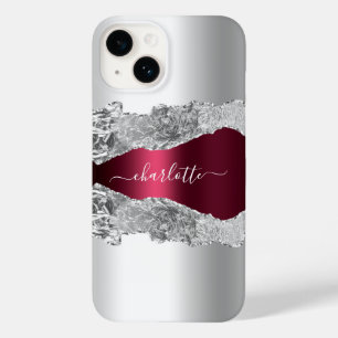 Coque Case-Mate iPhone Argent burgundy agate nom de marbre