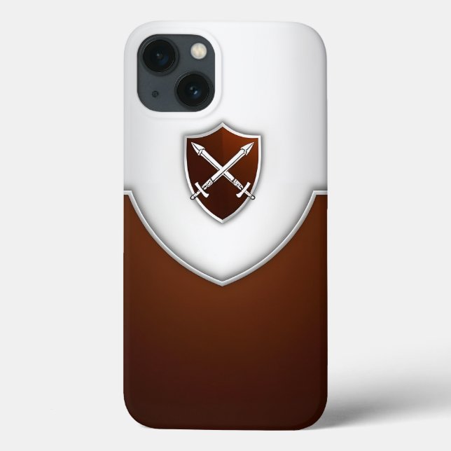 Coques Case-Mate iPhone Argent et Bouclier Brown avec épées croisées (Verso)