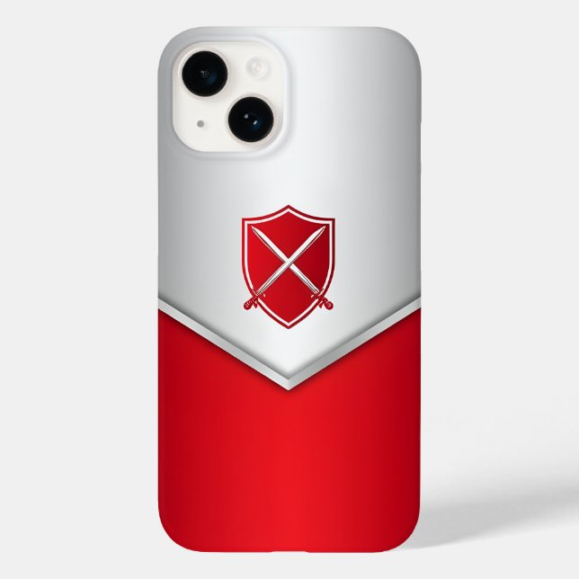 Coques Case-Mate iPhone Argent et Bouclier rouge avec épées croisées (Verso)