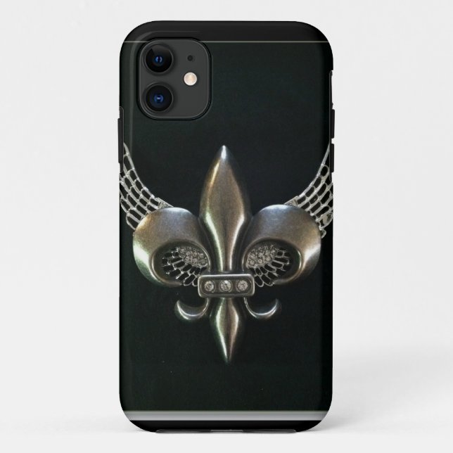 COQUES Case-Mate iPhone ARGENT ET FLEUR-DE-LIS À AILES PAR NOIR (Dos)