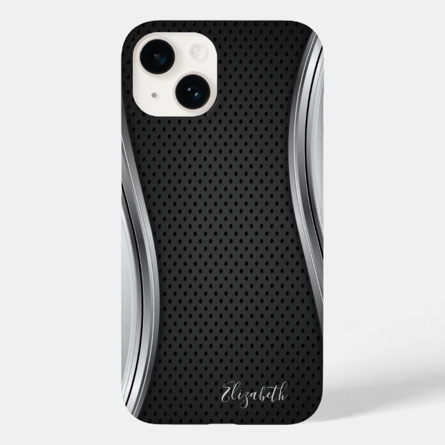 Coques Case-Mate iPhone Argent métallique moderne Noir (Verso)