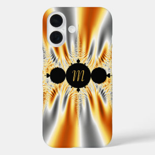 Coque Pour iPhone 16 Argent monogramme métal fractal