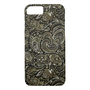 Coque Case-Mate Pour iPhone Argent Noir & Métallurgique Avec Paisley Floral Or