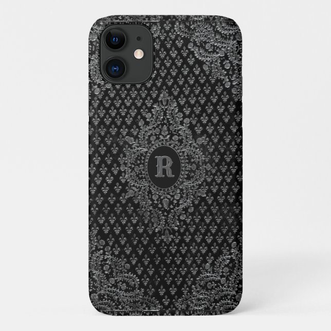 Coques Case-Mate iPhone Argent Ornamental avec votre Monogramme (Dos)