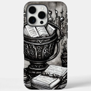 Coque iPhone 16 Pro Max Argent Steampunk Cauldron Spellbooks et Potions