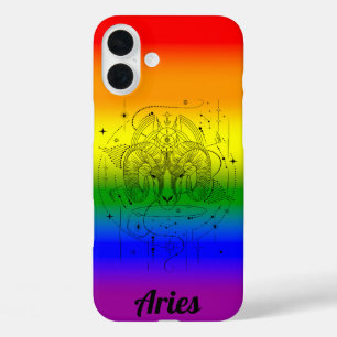 Coque Pour iPhone 16 Plus Aries Zodiac LGBTQ Pride Design arc-en-ciel