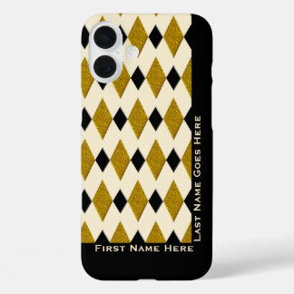 Coque Pour iPhone 16 Plus Arlequin en Or, Noir, Crème (Personnalisé)