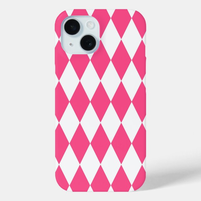 Coques Case-Mate iPhone Arlequin rose blanc Diamants Checkers Design (Verso)