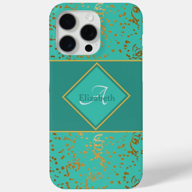 Coques Case-Mate iPhone Arme de mer Green Gold Confetti Monogramme Nom per (Verso)