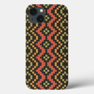 iPhone 13 Coque Armure de panier tribale égyptienne noire verte