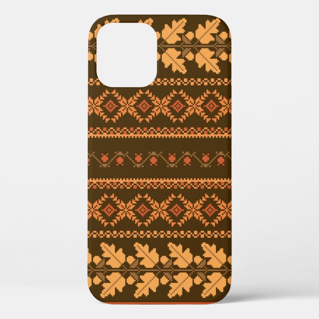 Coques Case-Mate iPhone Arrière brodée d'automne brodée à rayures rétro (Verso)