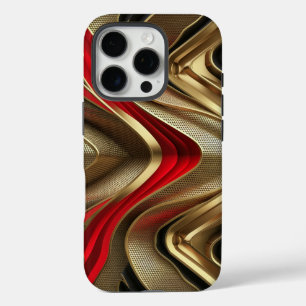 Coque iPhone 16 Pro Arrière D'Or Et Motif Rouge