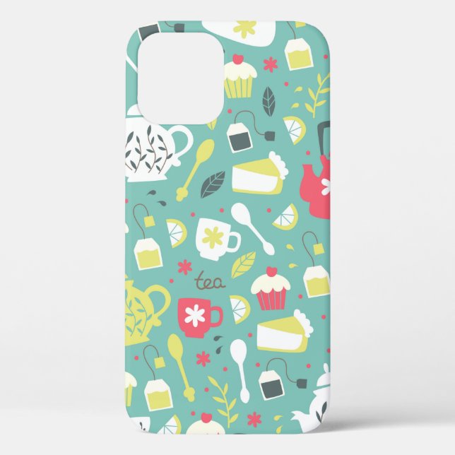 Coques Case-Mate iPhone Arrière - plan avec théières, tasses, citron, Fleu (Verso)