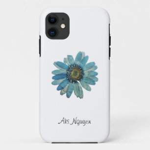 Case-Mate iPhone Case Arrière - plan blanc bleu marguerite avec changeme