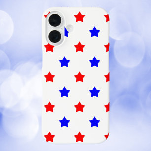 Coque Pour iPhone 16 Arrière - plan blanc Motif Red Blue Star