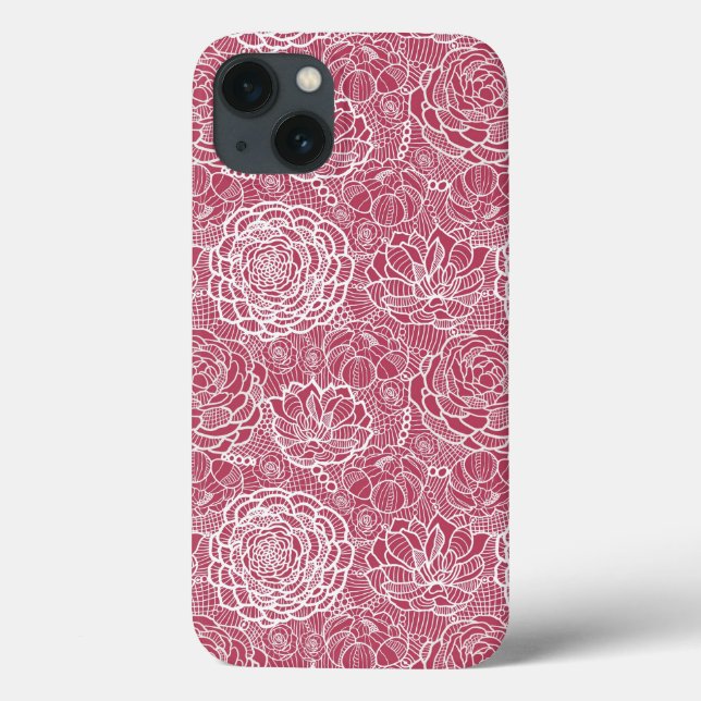 Coques Case-Mate iPhone Arrière - plan bleu de motif de fleurs de dentelle (Verso)