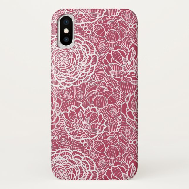 Coques Case-Mate iPhone Arrière - plan bleu de motif de fleurs de dentelle (Dos)