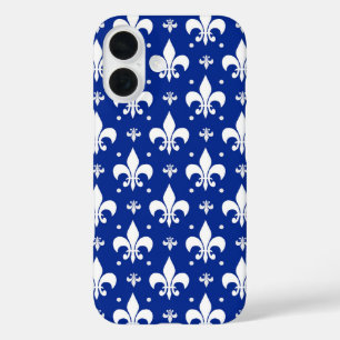 Coque Pour iPhone 16 Arrière - plan bleu Fleur-de-lis Motif Design
