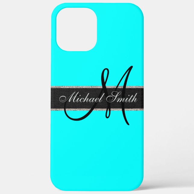 Coques Case-Mate iPhone Arrière - plan couleur Monogram Aqua (Verso)