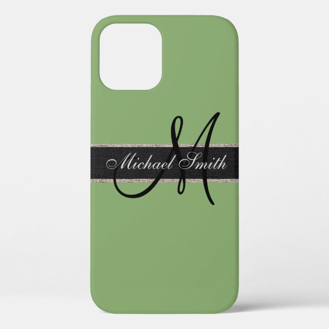 Coques Case-Mate iPhone Arrière - plan de couleur Monogramme Asparagus (Verso)