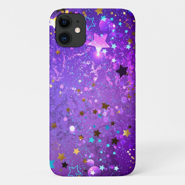 Coques Case-Mate iPhone Arrière - plan de feuille violet avec étoiles (Dos)